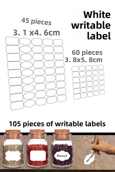Smartad White 105 Pieces Writable Sticker, Jar Sticker, Different Shapes and ...