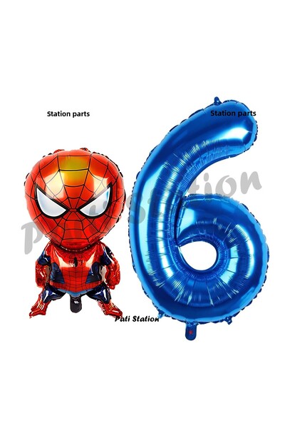 Parti Station مجموعة بالون سبايدرمان بعمر 6 سنوات وأرقام باللون الأزرق الداكن...
