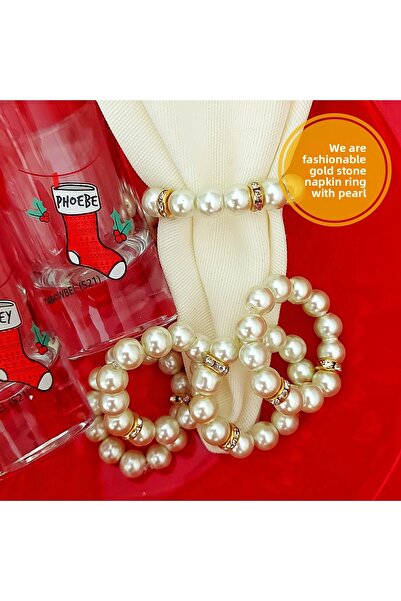 bizizmoda New Year's Napkin Holder Pearl and Jewelled Napkin Ring Set of 6
