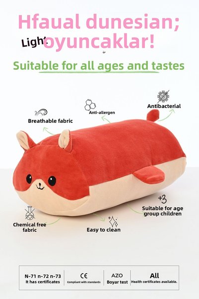 Pufu Toys Animal Figured Plush Toy Pillow Soft and Cute 40 cm Roll Plush Toy