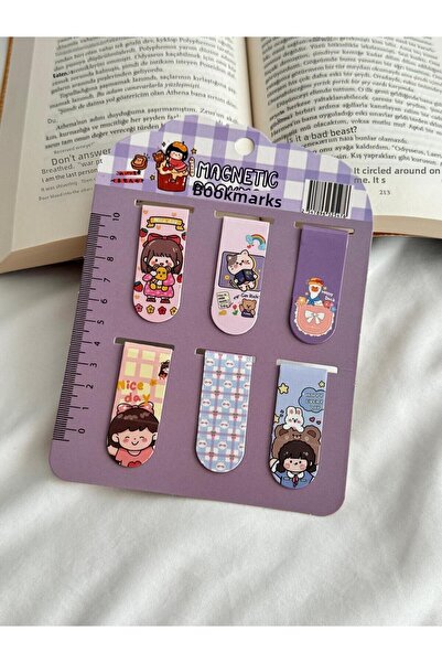 Planet Butik Kawaii Teddy Binerary - Stylish Magnetic Ruler with Son Teddy Bear Paperclip Bookmark Set of 6 Gift