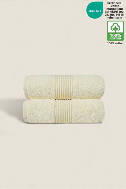 Ellaline Set of 2 Hand Face Towels 100% Cotton Certified Head Towel |   Kitchen |   Dowry 50X90Cm Cream