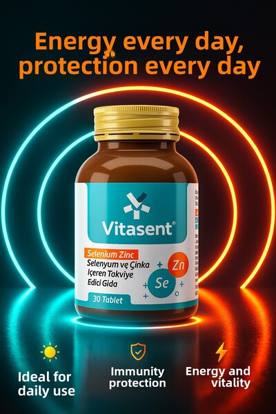 VİTASENT Selenium Zinc 30 Tablets – Immune Support, Energy, Skin, Hair & Nail Support with Selenium and Zinc
