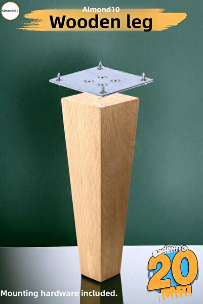 Badem10 Picior din lemn 20 cm cu atașament pătrat inclus Mobilier Fotoliu Canapea Masă de cafea Picior de masă Picioare Nevopsite