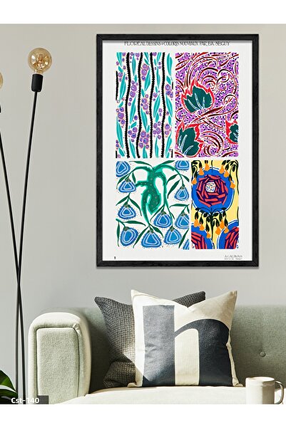 CeSht Blue-Purple Flower Illustration One Piece Black Wooden Framed Painting