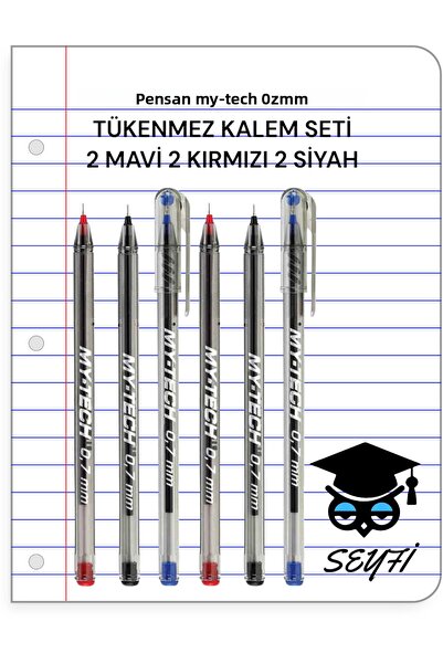 SEYFİKİRTASİYE PENSAN MY-TECH 0.7 ملم مجموعة أقلام حبر جاف 2 أزرق 2 أحمر 2 أسود