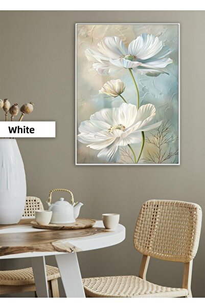 Harikabirev HARİKABİREV | MODEL DE ARTĂ FLORALĂ DE GARDENIA ALBĂ | TABLA DE STICLA TEMPLATA CU CADRU, SIMPLE, VERTICALA