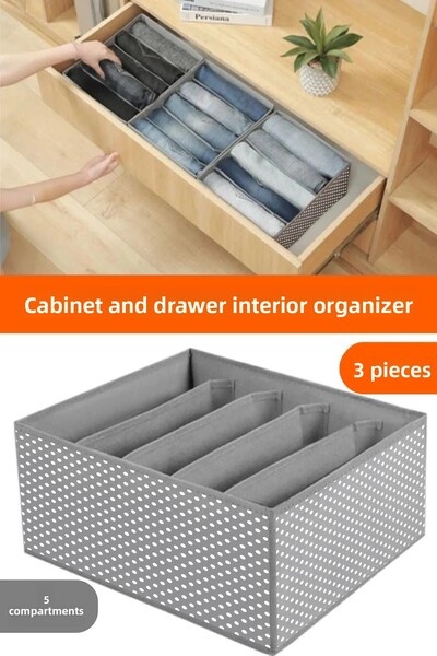 Ekici home textile 3 Pieces Gray Spotted Cabinet and Drawer Storage Box - 5 C...