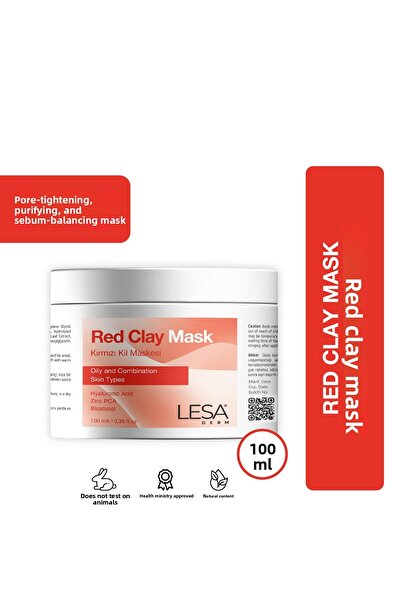 Lesaderm قناع الطين الأحمر كاولين، زنك، بي سي إيه لتنقية المسام، شد البشرة، م...