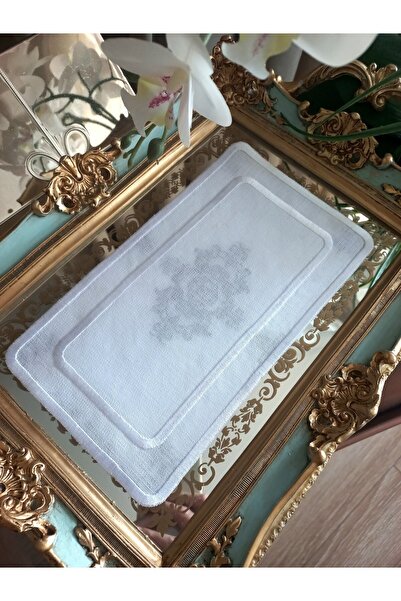 sevim çeyiz tasarım 15X25 cm Double Row Embroidered Linen Tray Cover - Gold