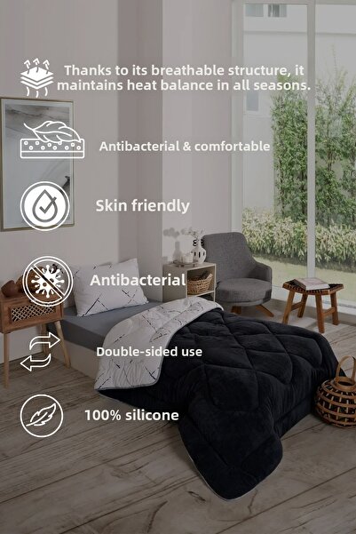 Sudemhome Μονό διπλής όψης Luxury Welsoft Elite Πάπλωμα Soft Fleece Παπλωματοθήκη Μαξιλαροθήκη Reflection Smoked