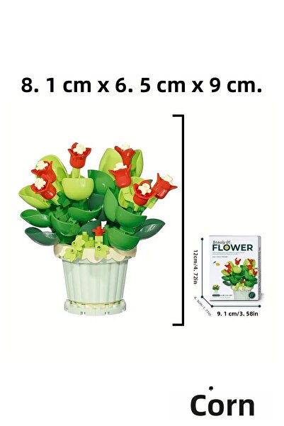 MİLSO مجموعة مكعبات بناء الزهور في أصيص - أكثر من 260 قطعة - نموذج زهرة نباتية مزخرفة لسطح الطاولة - قطعة واحدة