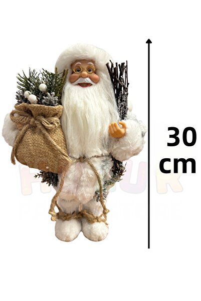 Huzur Party Store 30 εκ. Λευκή φιγούρα Άγιου Βασίλη με λεπτομέρεια από σάκο και κλαδί πεύκου Διακοσμητικό δώρο για το χριστουγεννιάτικο δέντρο της Πρωτοχρονιάς