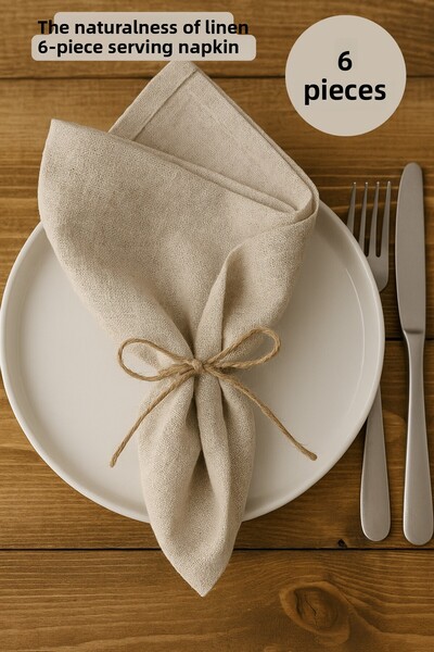 Morlay LINEN |   6 bucăți de șervețele de servire din in organic spălat, 40 x 40 cm, set de prezentare pentru veselă
