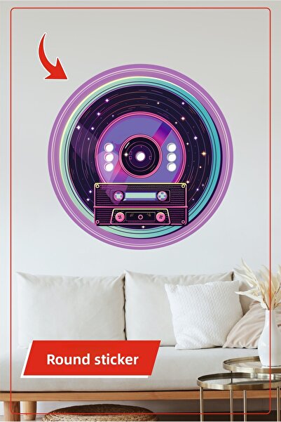 KOSS Dijital Decor de perete cu autocolante rotunde cu tematică de casete și ...