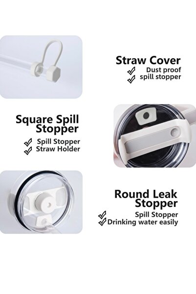 Yenigeldi 2 Sets (6 Pieces) Beige, Leakproof Set for Quencher 40 and 30 oz Thermos