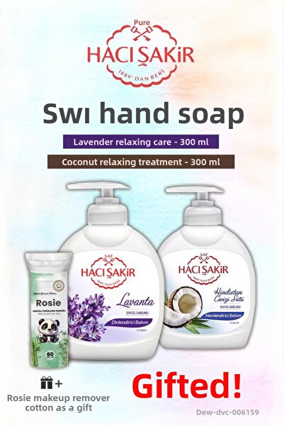 Hacı Şakir Lavender and Coconut 300 ml Liquid Soap and Rosie Cotton