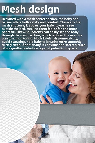 Meleni Baby 150 cm Baby Bed Barrier - Folding Safety Barrier Double Mattress Mattress Protection