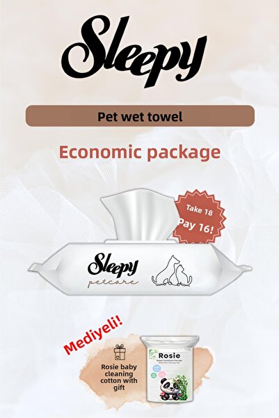 Sleepy اشتري 18 واحصل على 16 مناديل مبللة للحيوانات الأليفة وهدية من قطن روزي
