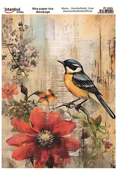 İstanbul Hobi ورق ديكور نحاسي 30×42 سم PT-260 زهرة الطيور