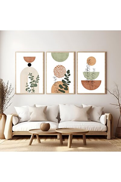 ARTCASTLE Σετ 3 πίνακων ζωγραφικής με ξύλινο πλαίσιο, πράσινο Mid Century
