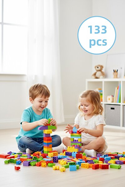 hak-iş oyuncak 133 Piece Large Colorful Educational Block Set – with Lid Storage Box