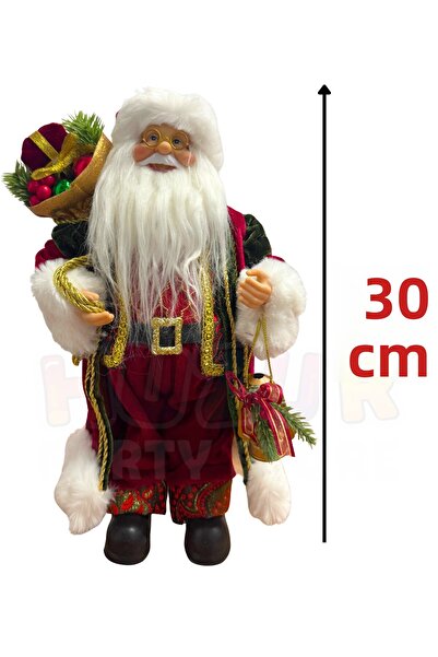 Huzur Party Store 30cm Red Santa Claus Figure Christmas Tree Decorative Desktop Ornament with Gift Sack and Lantern Detail