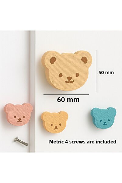 ka tasarım Baby and Children's Room Teddy Bear Motif Handle, Furniture Handle Is Sent as a Set of 2