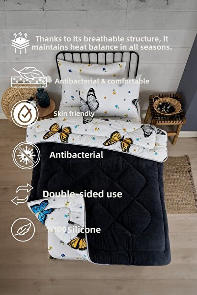 Sudemhome Single Double Sided Luxury Welsoft Elite Quilt Soft Fleece Quilt and Pillow Case Butterfly Smoked