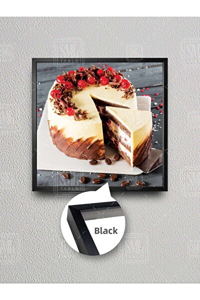 SML TABLO Tort de ciocolată cu cireșe Slice Cake Patisserie Bakery Decor Pictură pe pânză pătrată înrămată