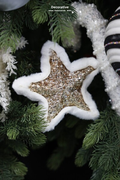 Dekorsende Christmas Ornament Plush Sequin Star Champagne 20 cm