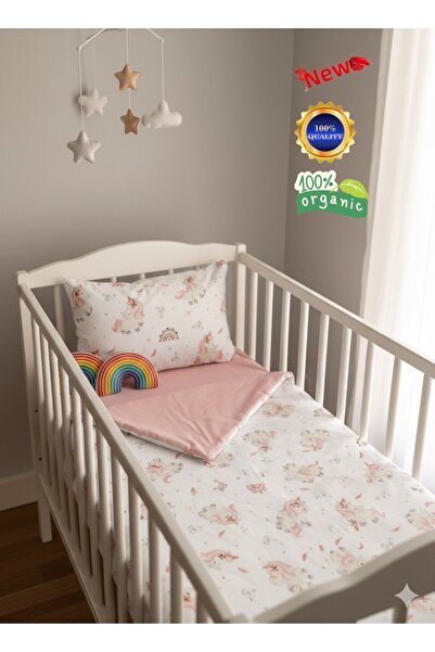 zera collection 4 قطع من القطن العضوي بنسبة 100%، طقم غطاء لحاف للأطفال على ش...