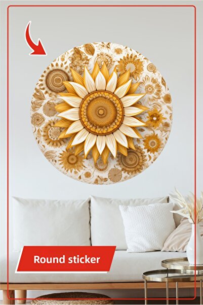 KOSS Dijital Αυτοκόλλητο με χρυσό σχέδιο ηλίανθου σε στρογγυλό σχήμα σε ζεστο...