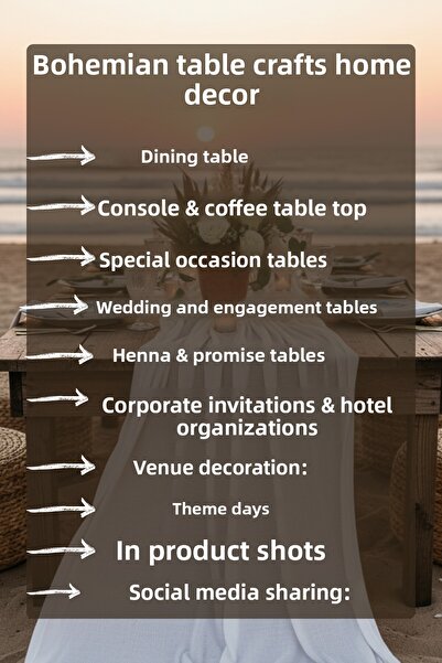 KAMİZ Bohemian Runner Tablecloth Modern Home Decor Wedding Engagement Special Day Table Cloth Dowry Set 100% Cotton