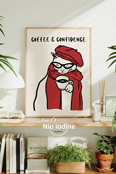 tablodea Decor de colț cu tematică cafea și pisici, tablou minimalist înrămat...