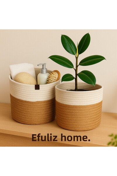 Efuliz Home Jute-Wicker Multi-Purpose-Decorative-Organizer Flower Pot Basket, Garden Organizer Basket. (Width:20-Length:15 cm)
