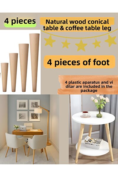 yılmaz ahşap 42cm 4-Piece Natural Wood-Oak Table Legs