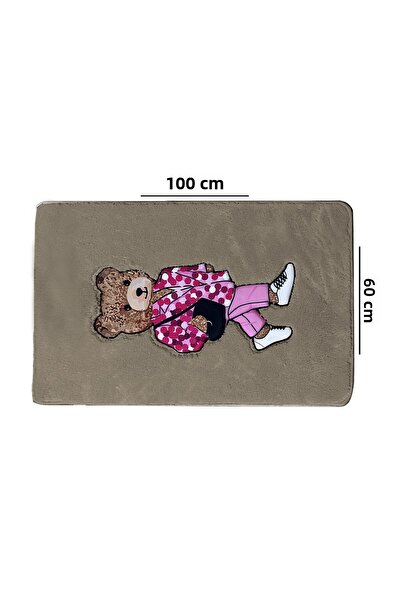 Chilai Home Boss Bear Stone Single Embroidered Bath Mat, Non-Slip Base 60X100Cm