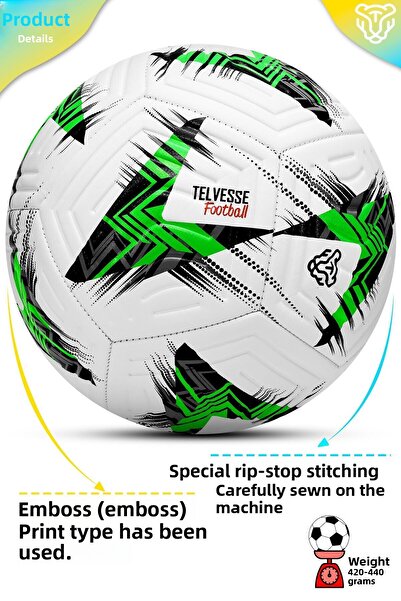 Telvesse Professional Football Ball 2025 European Pumpable Hard Ground Carpet Field Soccer Ball No5 Green 525