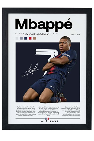 gxe.art Pictură cu poster cu cadru negru Kylian Mbappé Paris Saint Germain FC