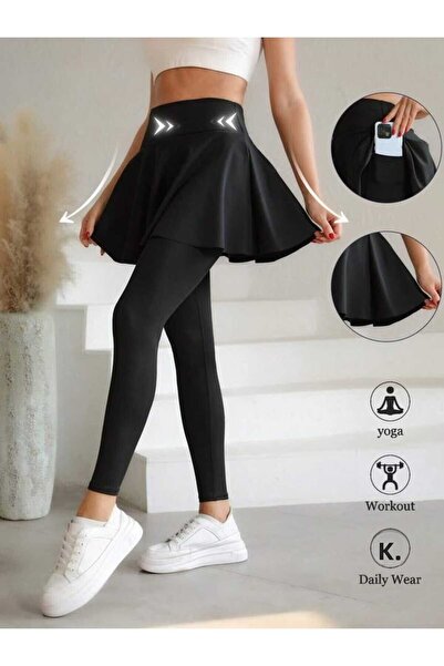 GYES Leggings lungi și cu talie înaltă, cu buzunar ascuns în fustă, cu funcți...