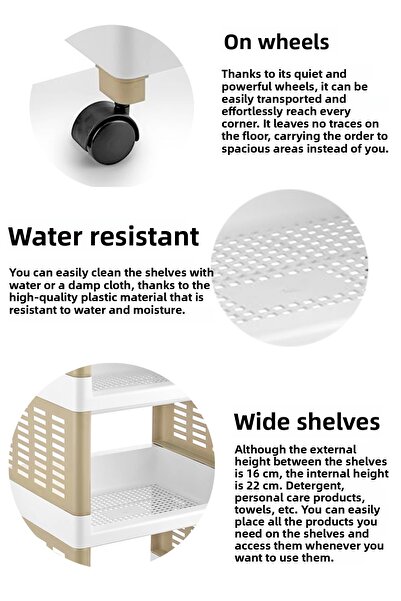 Meleni Home رف حمام بـ 4 طبقات مع عجلات - حامل مناشف ومنظف ومكياج ومنظم وحدة رفوف باللون البيج