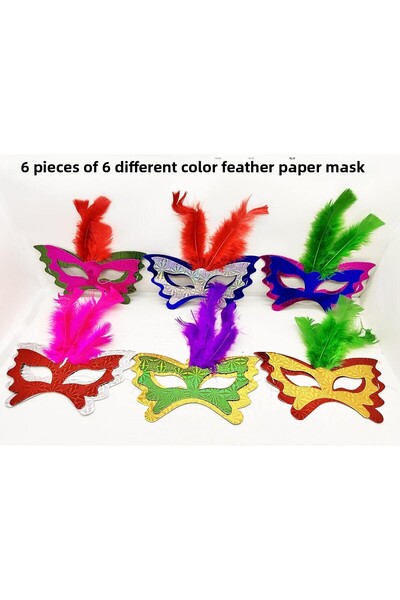 STUMBANNG قناع الريش الورقي للحفلات الراقصة البندقية بعد الحفلة الراقصة 6 قطع