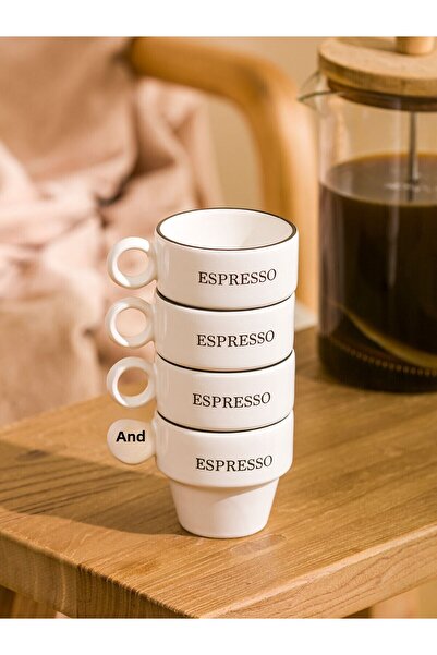 LC Waikiki Özmarka New Season Printed Ceramic Coffee Cup Set of 4, 95 ml
