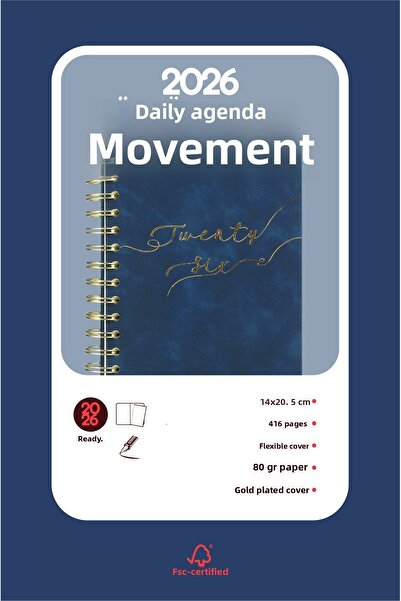 Victoria's Journals Motion 2026 Daily Agenda A5 (14X21Cm) Flexible Cover Ivory 80Gr.