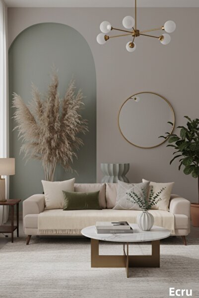 Miracolo Home غطاء أريكة قطن إكرو - مقاس 115x200، نمط مخطط مهدب