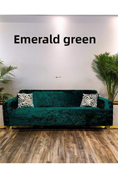 Hazineci Bey Husa pentru scaun din catifea elastică | Husa de canapea pentru 3 persoane (1 bucata) | Husa pentru scaun verde smarald