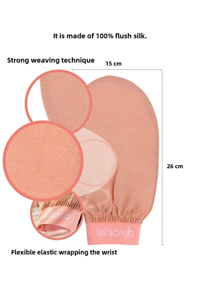 LET'SCRUB Beige Elastic Bath Shower Scrub Exfoliating Glove 100% Fluffy Silk for Sensitive Skin 1 Piece