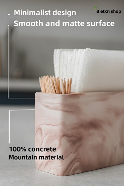 betonmall Handmade Marble Patterned Brown Concrete Napkin Holder |   Stylish Table Accessory Cafe Restaurant Bar