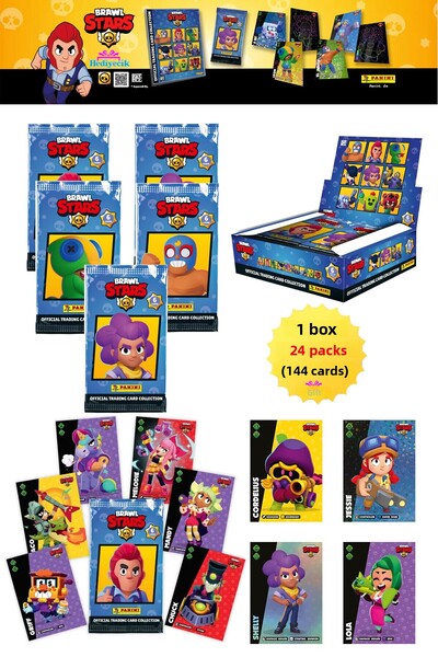 hediyecik مجموعة بطاقات لعبة بانيني براول ستارز التجارية، 24 حزمة (144 بطاقة)